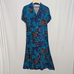 Vintage Patchwork Print Midi Dress